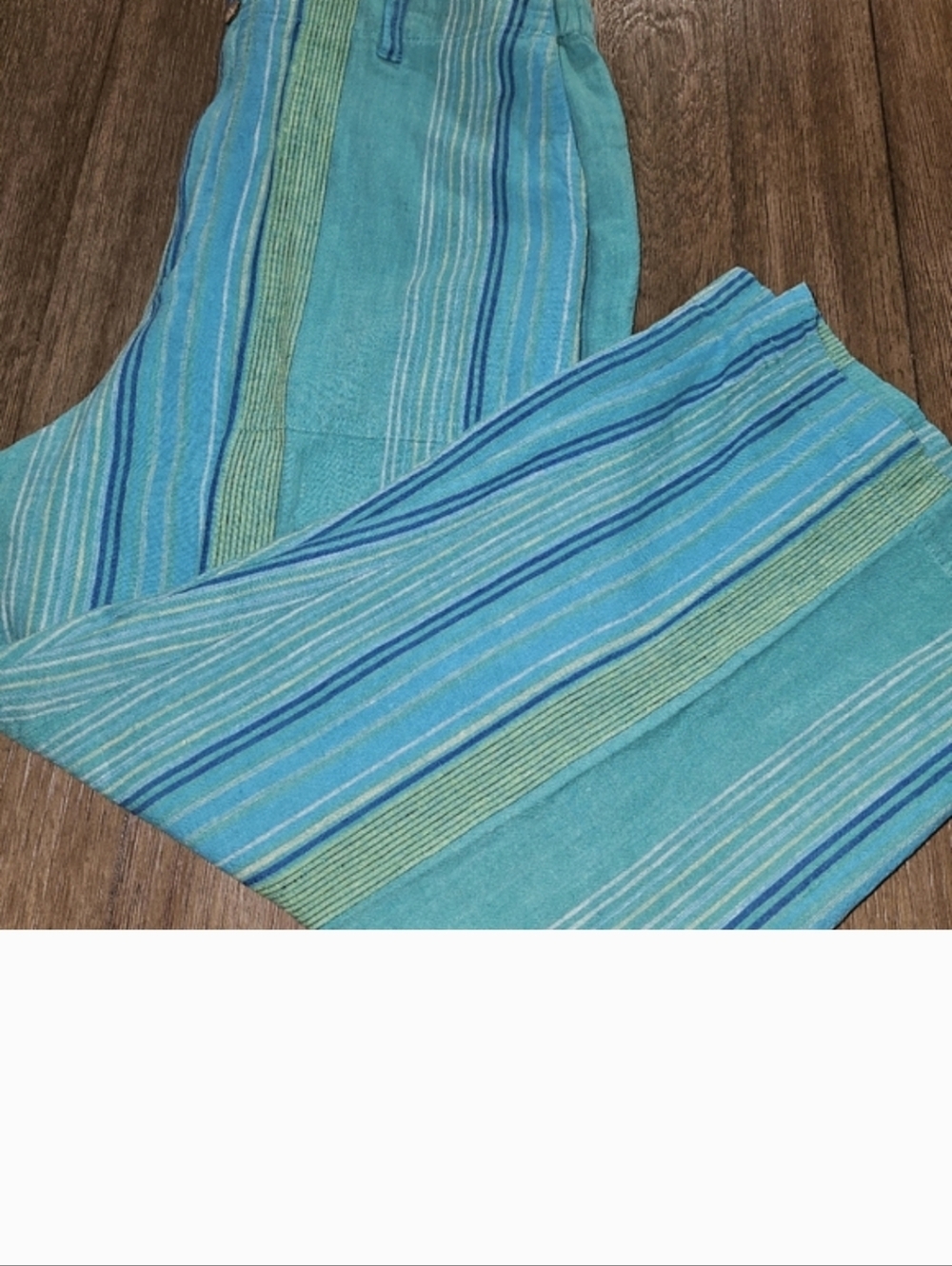 Chico's Sz. 2 Blue/green Stripe Linen Cropped Pants